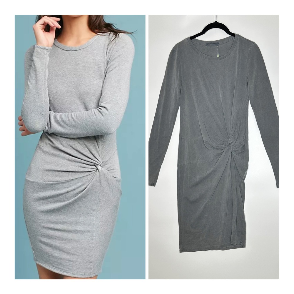 Stateside Twisted Front Dress XS Cotton Bodycon Brushed Jersey Charcoal Gray XS‎